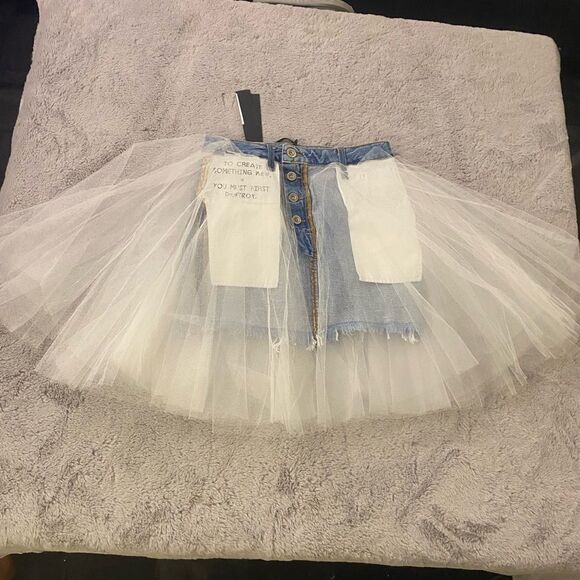 Ben Taverniti Unravel project reversible jean/ tulle skirt, size 25 - Picture 1 of 13